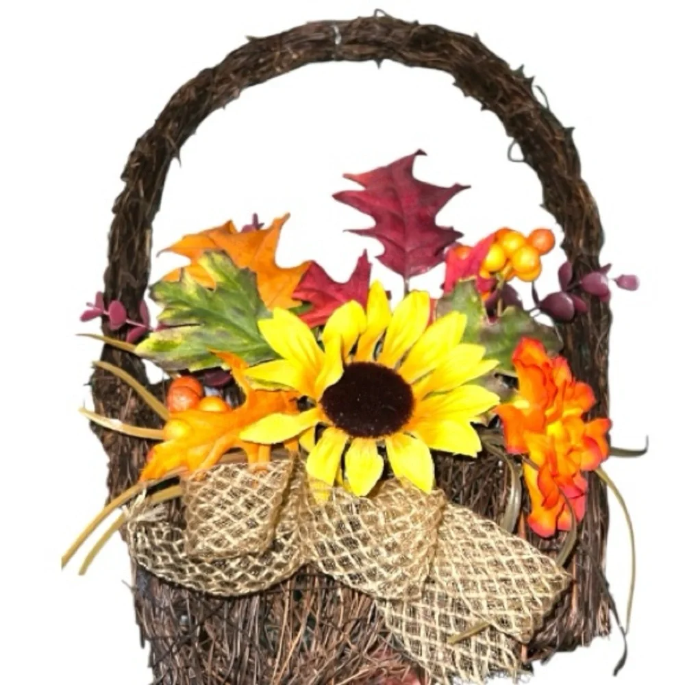 Autumn Harvest Basket wreath with Sunflower Accents